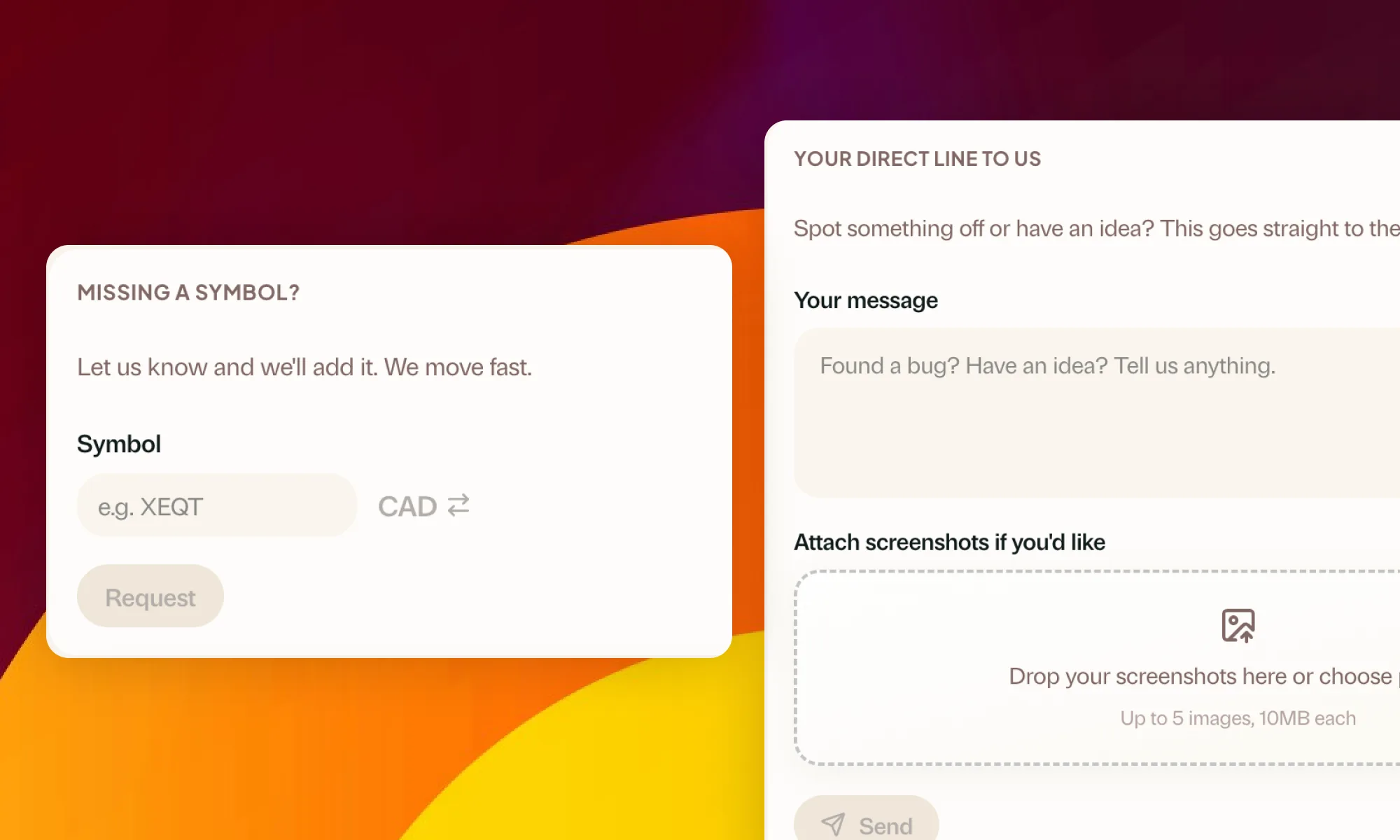 In-app feedback form in Greenline
