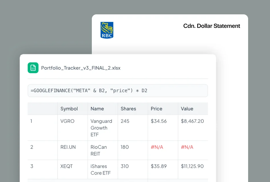 Import options showing PDF, spreadsheet, and manual entry