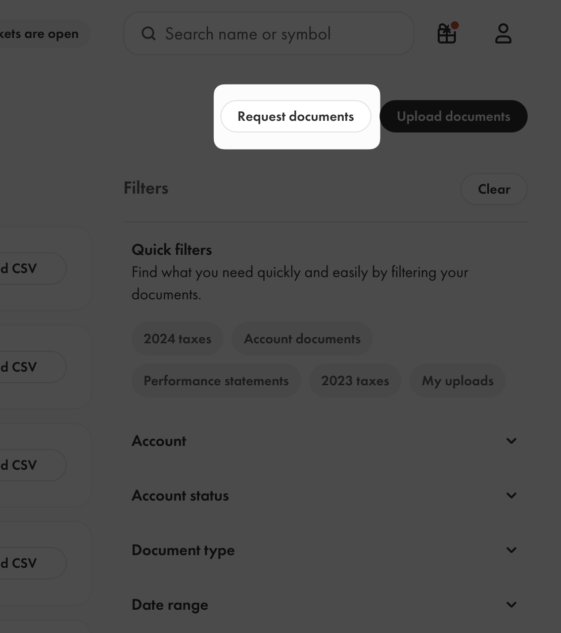Request Documents button