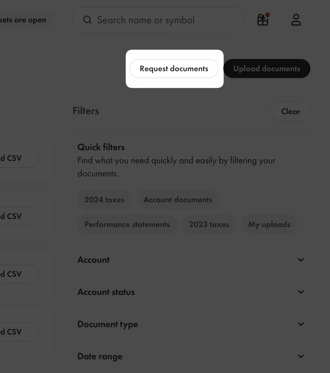 Request Documents button